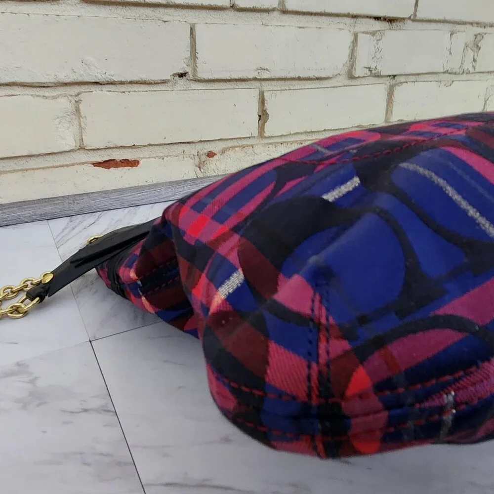 New Rare Coach Poppy Tartan Signature C's Plaid Shoulder Bag